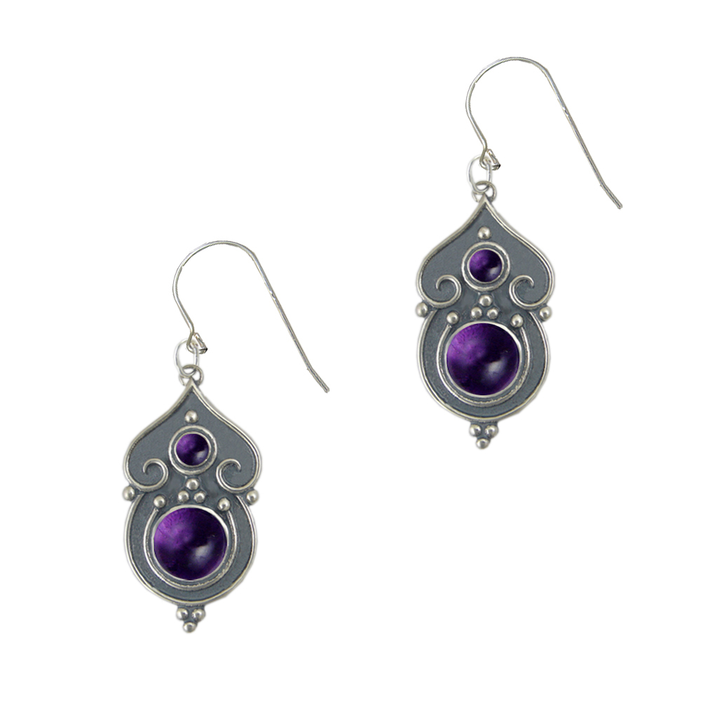 Sterling Silver Gothic Inspired Drop Dangle Earrings With Amethyst